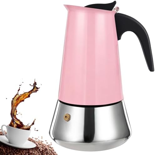 4 Cup Stovetop Espresso Maker Stainless Steel Moka Pot Stove Top Percolator Italian Coffee Makers Capable Mocha Greca Machine Cafe Classic Induction Cookers for Home and Camping 200ml 6.6oz