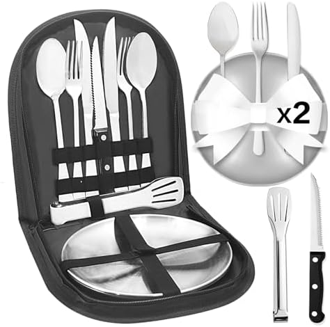 Camping Utensils, Camping Essentials 2-4 Person 11pcs/21PCS with Spoons Plates Forks Knives Travel Utensils with Case, Accessories Set for Grill Outdoor Car Picnic Essentials