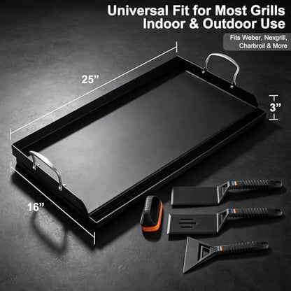 25 x 16 Inch Cast Iron Griddle for Gas Grill with Tool Kit