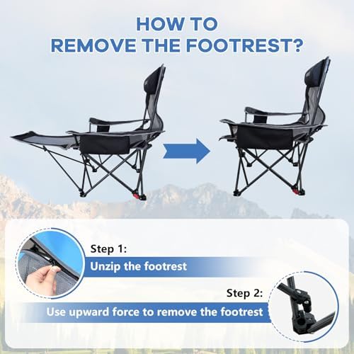 2-Pack Reclining Camping Chair 4 Position with Foot Rest Comfortable for Adults 265Ibs Folding Lounger Mesh Beach Chair with Cooler Bag and Cup Holder for Outdoor Patio