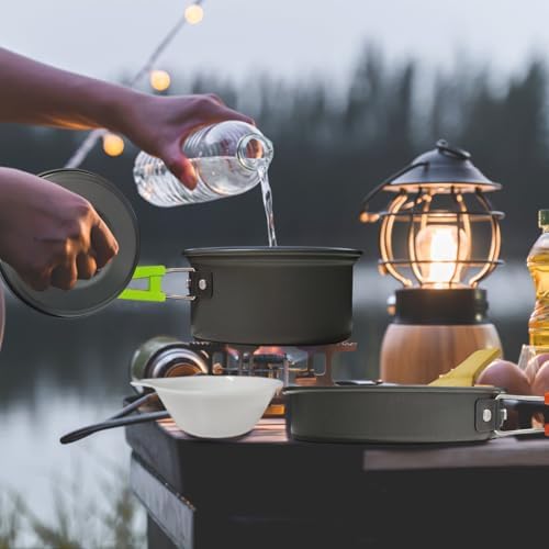 7Pcs Camping Pan Set - Backpack Cookware Pot and Pans Set, Survival Cooking Kit for Hiking, Picnic