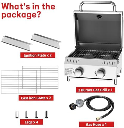 Veralune Tabletop Gas Grill, Small Propane Grill, 22,000 BTUs, Locking Lid