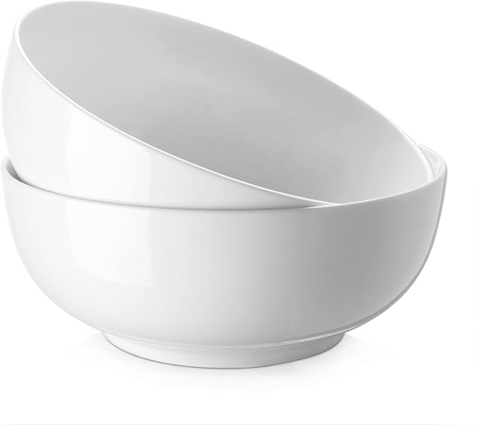 DOWAN Salad Bowls, Large Pho Bowls, 8" White Centerpiece Bowls for Nut, Pasta, Soup, Side Dishes, Ramen, Fruit, Kitchen Decor, Microwave & Dishwasher Safe, 56 Ounce