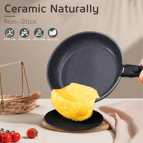 GIPP Pots and Pans Set Non Stick,Kitchen Cookware Set Detachable Handle, Non Toxic Cooking Pan Set with Frying Pans Set,RV Cookware Sets for All Stoves, Dark Grey, 17PCS