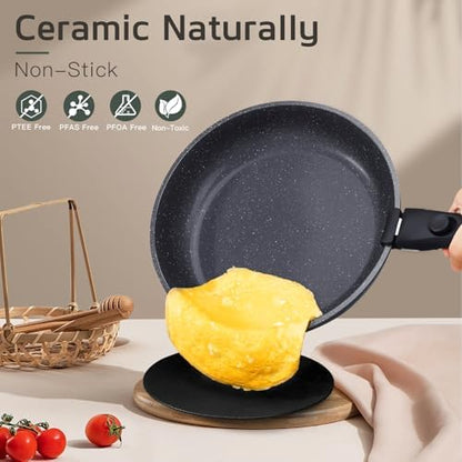 GIPP Pots and Pans Set Non Stick,Kitchen Cookware Set Detachable Handle, Non Toxic Cooking Pan Set with Frying Pans Set,RV Cookware Sets for All Stoves, Dark Grey, 17PCS