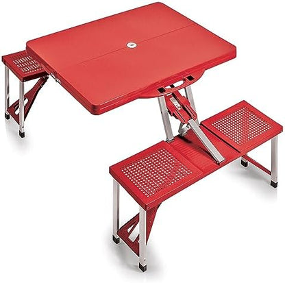 Picnic TIME Portable Folding Picnic Table with Seats for 4, Collapsible Aluminum Table with Benches & Umbrella Hole, Lightweight Foldable Table for Camping, Travel, Backyard, Tailgating