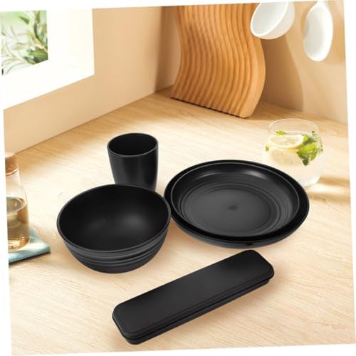 Black Cutlery Set with Case, 4 Sets Reusable PP for Picnic
