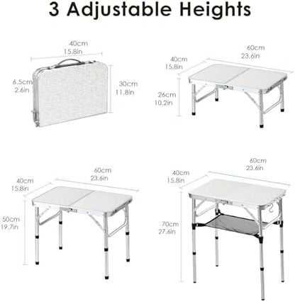 Small Folding Camping Table, 2ft Portable Table Adjustable Height