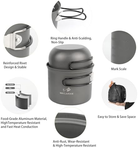Camping Cookware Mess Kit, 17 pcs Backpacking Cooking Gear, Lightweight Camping Pots and Stove Set for 3 Person, Outdoor Cooking Gear Ideal for Camping, Hiking, Backpacking and Picnic