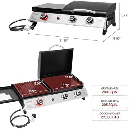 Royal Gourmet PD1305H 3-Burner Propane Gas Grill, Griddle Combo with Lid