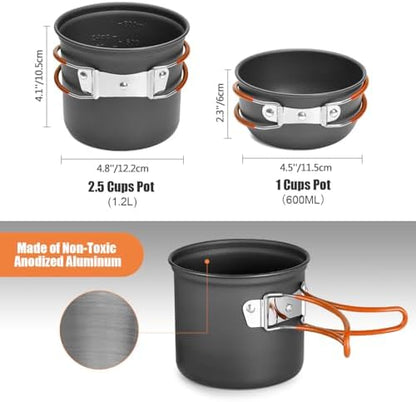 Odoland 8pcs Camping Cookware Mess Kit, Camping Pot and Pan Set with Mini Backpacking Stove, Stainless Steel Cup, Spork and Tank Bracket, Cooking Gear for Outdoor, Hiking, Picnic, Campfire