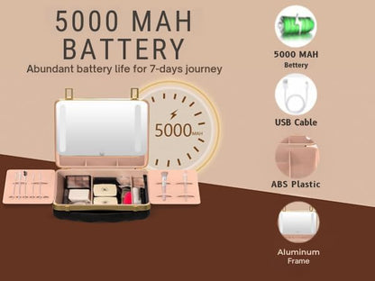 Lighted Makeup Case with Mirror - Portable Travel Makeup Organizer with light up Mirror, 3 Light Settings, Rechargeable Makeup Bag with Mirror and Lights - Mini 10x magnifying Mirror included