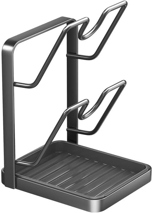 Kitchen Pot Lid Storage Rack, Lid Holder While Cooking, Multifunctional Kitchen Pot Cover Organizer for Countertop, With Removable Drip Tray (Double layer+Single layer)