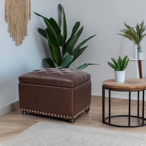 Joveco Faux Leather Storage Ottoman Bench Rectangle 24 Inch Foot Rest Ottomans (Brown)