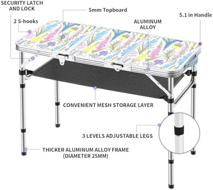 Yriuat Folding Camping Table 3ft Portable Picnic Table, Blooming Floral