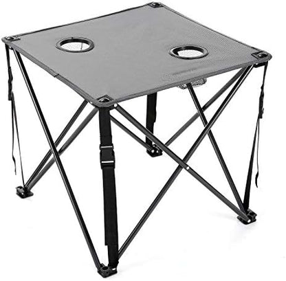 ARROWHEAD OUTDOOR 26” (66cm) Portable Camping Folding Table, 2 Cup Holders, Square, Carrying Case, Steel Frame, High-Grade 600D Canvas