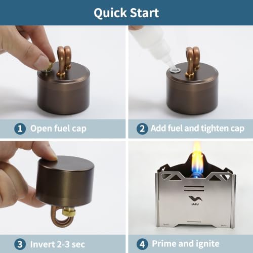 UJU Alcohol Stove Set, Portable Alcohol Burner with Windscreen, Storage Bag & 2 Empty Bottles, Wind‑Resistant Outdoor Cooking Stove for Backpacking, Hiking & Camping, Gold, Round Bottom