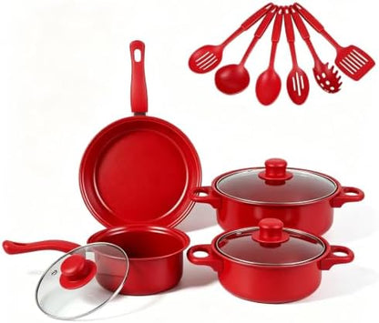 13 Piece Cookware Set Portable Lightweight Cast Iron Pots and Pans Set