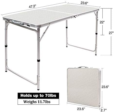 RedSwing 4ft Aluminum Camping Table, 48x24 Inch Portable Folding Table with Adjustable Height, Lightweight for Outdoor Picnic, Beach, BBQ, Camping & Indoor Use