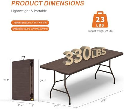 VSOAEIL 6 Foot Folding Table 2 Pack, 6 FT Foldable Plastic Table Heavy Duty