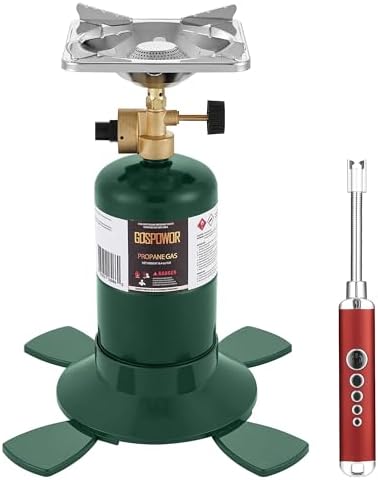 Propane Cylinder Top Stove with Adjustable Burner, 10000BTU Portable Camping/Backpacking Cooker,Camping Stove Propane,Single Burner Propane Stove with a USB Ligther,Camp Gas Stove(Fuel not included)
