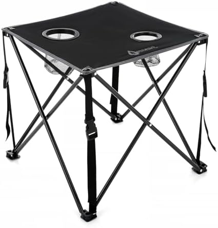 ARROWHEAD OUTDOOR 26” (66cm) Portable Camping Folding Table, 2 Cup Holders, Square, Carrying Case, Steel Frame, High-Grade 600D Canvas