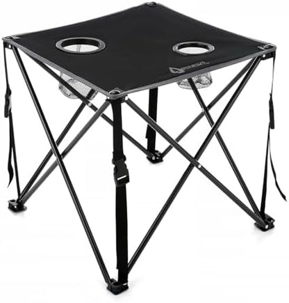 ARROWHEAD OUTDOOR 26” (66cm) Portable Camping Folding Table, 2 Cup Holders, Square, Carrying Case, Steel Frame, High-Grade 600D Canvas