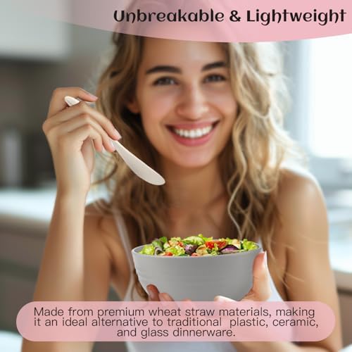 Homienly Unbreakable Wheat Straw Dinnerware Sets, Plastic Plates and Bowls Sets Alternative 20 PCS, Microwave & Dishwasher Safe Dish Set for Kitchen, Camping, Kids, Apartment, Lightweight(Grey Stone)