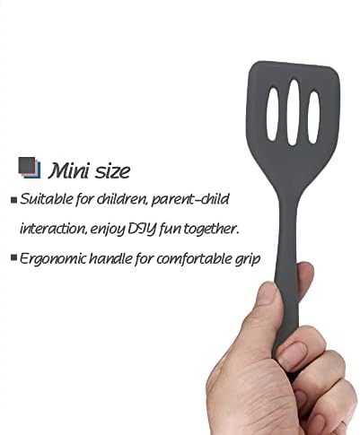 Collfa Rose Gold And Grey Mini Kitchen Utensil Small Five-Piece Set Tiny Silicone Kids Kitchen Tools Whisk Spatula Tongs Spoon And Slotted Spatula For Cooking(Kids Baking Supplies) Grey