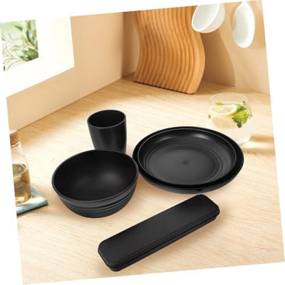 Black Bowl Plate Dinnerware Set 4 Sets Xmas Portable Reusable PP Picnic