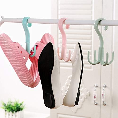 2Pcs Rotating Belt Hanger 360 Degrees Rotatable Organizer with 4 Hooks for Drying Towels Bras Clothes Gloves Plastic Laundry Sock Drying Hanger Nordic Green