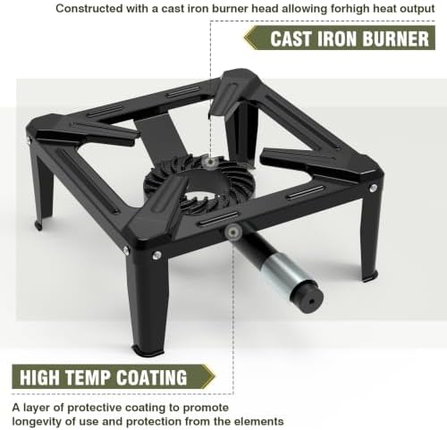 BESTFIRE Portable Single Burner Propane Stove, Cast Iron Outdoor Camping Wok Gas Cooker with Regulator Hose for Tailgating & Backyard Seafood Boil