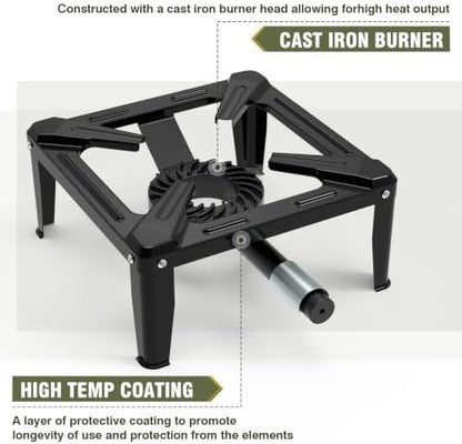BESTFIRE Portable Single Burner Propane Stove, Cast Iron Outdoor Camping Wok Gas Cooker with Regulator Hose for Tailgating & Backyard Seafood Boil