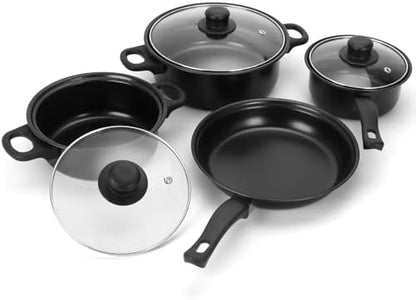 Non-Stick Cookware Set, Portable Lightweight Cast Iron Pots and Pans with Glass Lids and Nylon Utensils for Outdoor Camping Picnic Travel