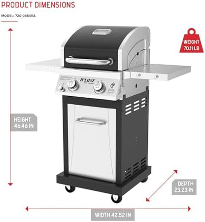 Nexgrill Deluxe 2-Burner Gas Grill, Compact with Foldable Shelves & 2 Hooks