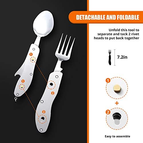 HIKENTURE Camping Utensils 2 Pack,4-In-1 Spoon Fork Knife Set(Black 2 Pack)