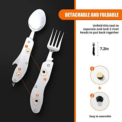 Camping Utensil,4-In-1 Stainless Steel Fork Knife Spoon Set(Black)