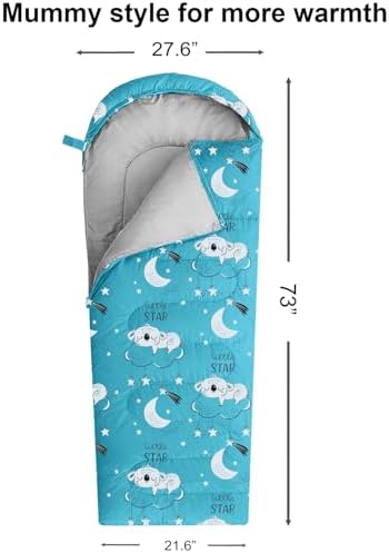 KidzAdventure Mummy Style 32 – 59F Kids Sleeping Bag with Pillow Sleeve, 4 Season, Lightweight and Backpacking Style, Ideal for Camping, Sleepover, Boys, Girls, and Youth