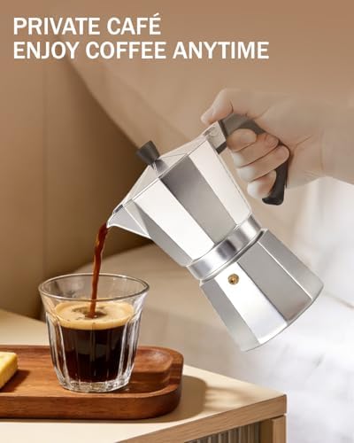 Coffee Maker Stovetop Espresso Maker 9 Cup Aluminum Moka Pot Percolator 15oz 450ml Easy Brewing for Electric Ceramic Stoves Home Camping Italian Cuban Café Classic Silver