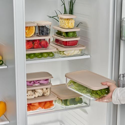 Glass Food Storage Containers with Lids — 8 Piece — 57.5 oz & 40.57 oz Glass with BPA-Free Leak Resistant Stackable Lids — Microwave, Oven & Dishwasher Safe — Ideal for Meal Prep & More Cashew Cream