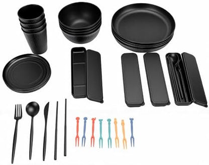 VINGVO Dinnerware Set for 4, Microwave Safe PP Plates Bowls