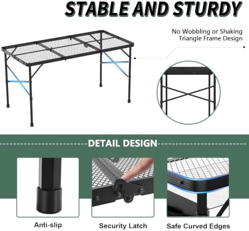 WildFinder Folding Grill Table, 4x2 FT Portable Camping Table, Foldable