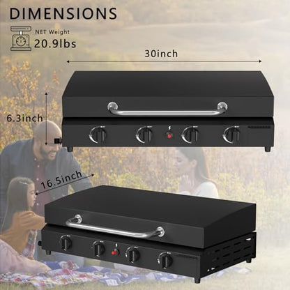 SKOK 4 Burners Outdoor Tabletop Gas Griddle with Hood, Flat Top Grill