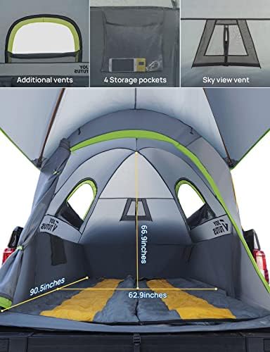 JOYTUTUS Pickup Truck Tent 5.5ft Bed Tent with Removable Awning, Waterproof PU2000mm Double Layer for 2 Person, Portable Truck Bed Tent - Green, Aluminum Pole