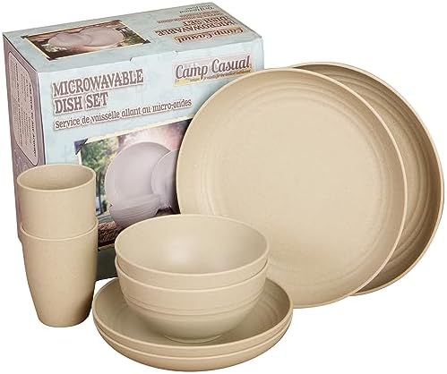 Camp Casual Camping Plates Cups and Bowls Set - 8-pc Wheat Straw Dinnerware Sets - 2 Bowls, 2 Cups, 2 Small & 2 Large Indoor/Outdoor RV Dishes - BPA Free, Dishwasher & Microwave Safe (Drift wood)