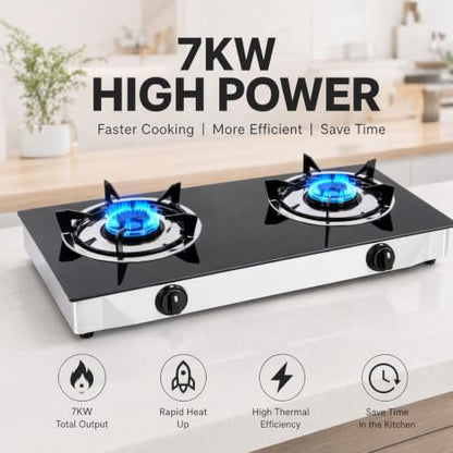 Propane Gas Cooktop, 2 Burners Portable Gas Outdoor Stove Tempered Glass Double Auto Ignition, Outdoor/Indoor Camping Burner LPG for Backyard Kitchen, Grill, Hiking Cooking, Outdoor (Style A)