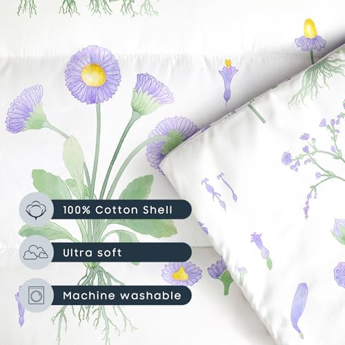 Wake In Cloud - Toddler Nap Mat with Pillow and Blanket, 100% Cotton Fabric, for Kids Girls Ages 3 Plus in Daycare Kindergarten Preschool, Sleeping Bag, Botanical Flowers