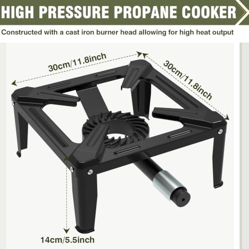 BESTFIRE Portable Single Burner Propane Stove, Cast Iron Outdoor Camping Wok Gas Cooker with Regulator Hose for Tailgating & Backyard Seafood Boil