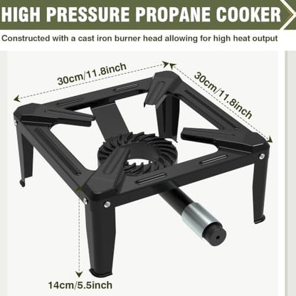 BESTFIRE Portable Single Burner Propane Stove, Cast Iron Outdoor Camping Wok Gas Cooker with Regulator Hose for Tailgating & Backyard Seafood Boil