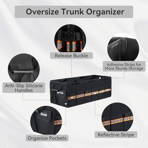 Car Trunk Organizer with Lid,Collapsible Car Storage Organizer with Multi Compartments and Securing Straps for SUV,Sedan,Jeep-Black